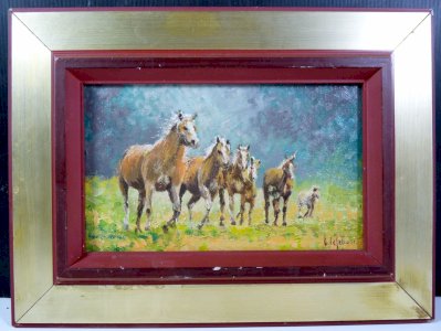 HST HORSE TROUPEAU Signed G. Lefebvre gilded wooden frame 33 x 24.5 cm