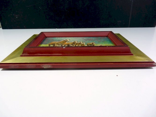 HST TRUPEAU DE CHEVAUX Signée G. Lefebvre cadre bois doré 33 x 24,5 cm