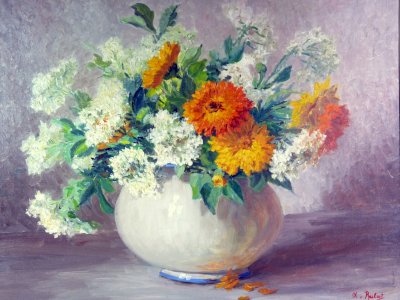 HST XX° STILL LIFE WITH FLOWER POT signed Alice Rulat frame D - 90.5 x 77.5cm