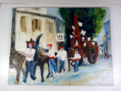 HST XX° Basque Country Procession by artist Maria Monclar signed C. PIELAT 1985