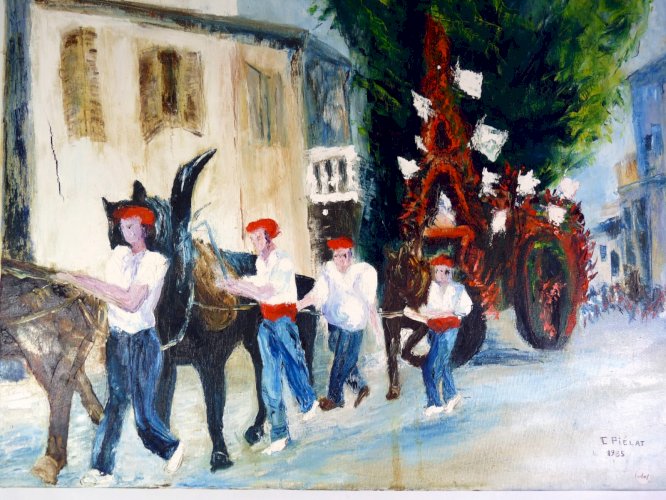 HST XX° Procession Pays Basque par artiste Maria Monclar signée C. PIELAT  1985