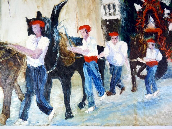 HST XX° Procession Pays Basque par artiste Maria Monclar signée C. PIELAT  1985