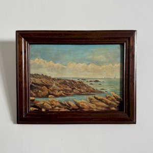 Huile représentant la côte rocheuse de Quiberon 1915 par A. Derémy A5895