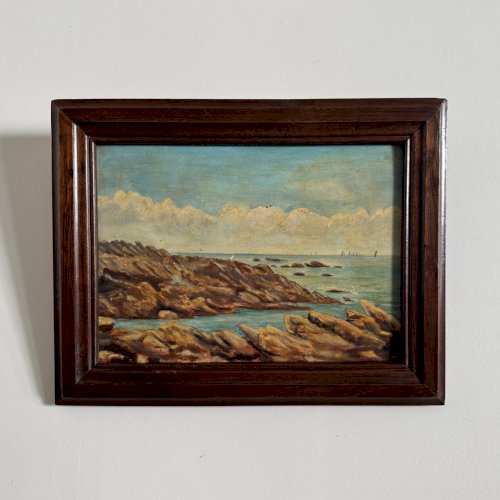 Huile représentant la côte rocheuse de Quiberon 1915 par A. Derémy A5895