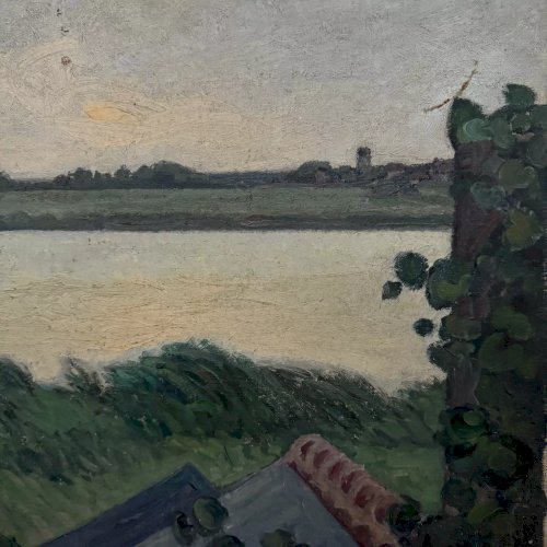 Huile sur carton La Loire au Vivier XXe A5417