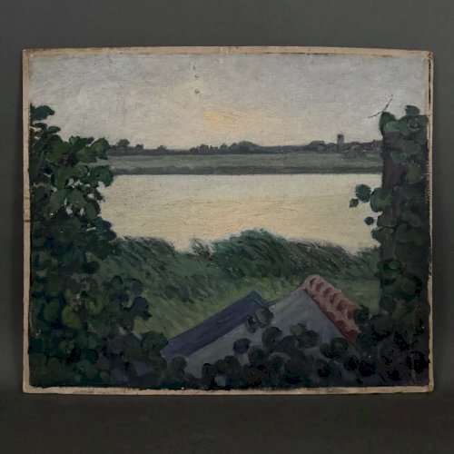 Huile sur carton La Loire au Vivier XXe A5417