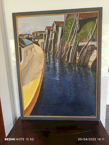 huile sur carton le abanes du Bassin d'Arcachon signée Favre 
