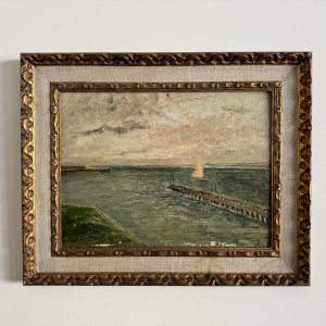 Oil on cardboard The Croisic jetty by the sea early 20th century A5648