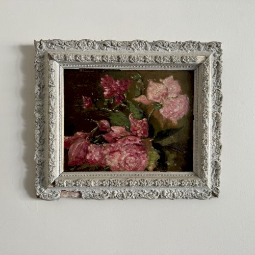 Huile sur carton nature morte bouquet de roses fin XIXe A5639