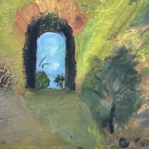 Huile sur carton paysage XXe L1031
