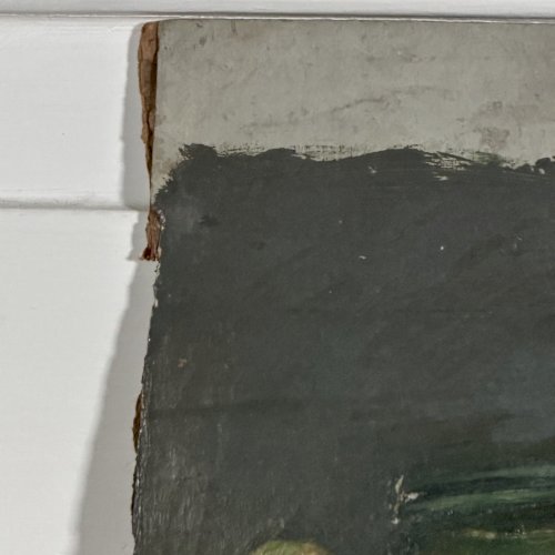 Huile sur carton représentant une jarre en terre vernissée XXe L1032