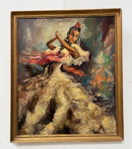 Huile sur isorel " La danseuse de Flamenco " XX siècle