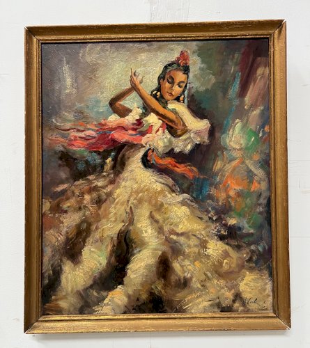 Huile sur isorel " La danseuse de Flamenco " XX siècle