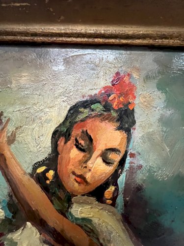 Huile sur isorel " La danseuse de Flamenco " XX siècle