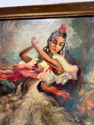 Huile sur isorel " La danseuse de Flamenco " XX siècle