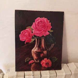 oil on panel bouquet of roses signed Bonnet