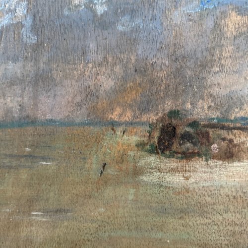 Huile sur panneau côte rocheuse bord de mer XXe A5645