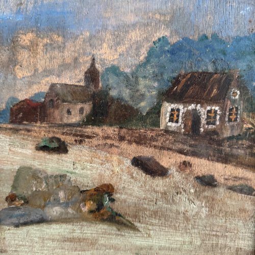 Huile sur panneau côte rocheuse bord de mer XXe A5645