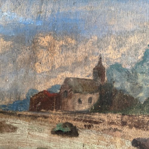 Huile sur panneau côte rocheuse bord de mer XXe A5645
