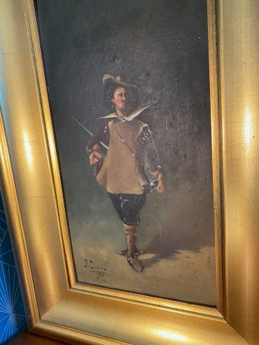 Huile sur panneau, début XIXème, signée R. Guiraud. 30x15cm.