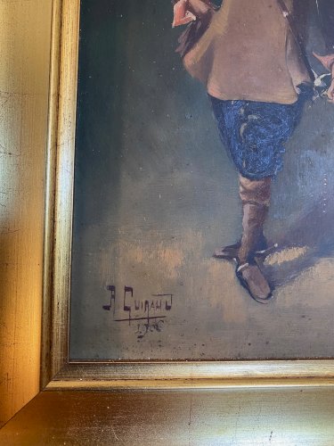 Huile sur panneau, début XIXème, signée R. Guiraud. 30x15cm.