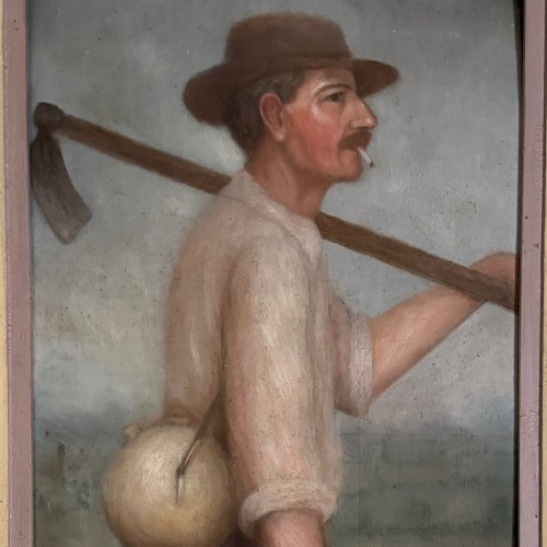 Huile sur panneau fermier travailleur au champ XXe par M. Potiron A5721