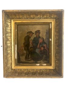 Huile sur panneau " La scène familiale "XIX siècle