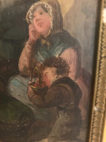 Huile sur panneau " La scène familiale "XIX siècle