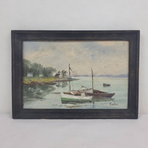 Huile sur panneau, Marine signée Farlès