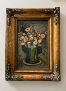 Oil on panel still life bouquet of flowers by G. Schati circa 1930 A5868