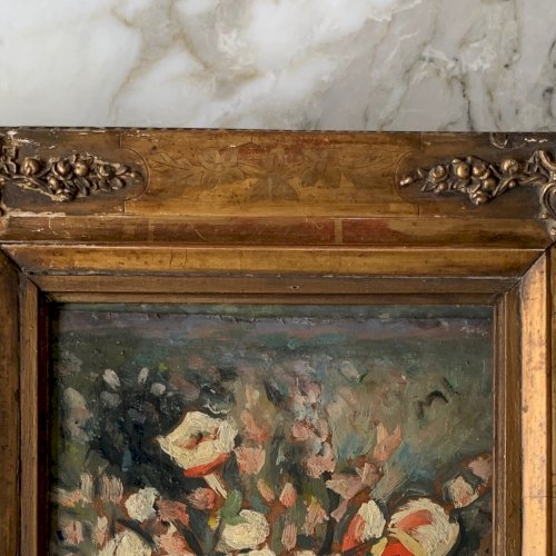 Huile sur panneau nature morte bouquet de fleurs par G. Schati vers 1930 A5868