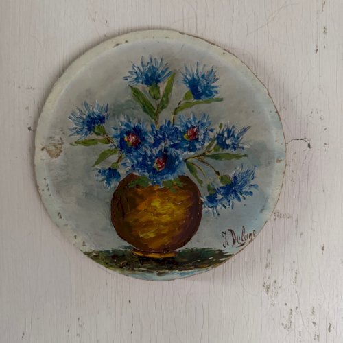 Huile sur panneau nature morte bouquet de fleurs par J. Delage XXe A5714