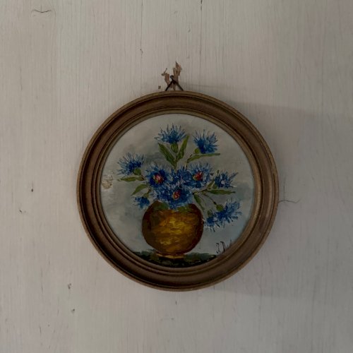 Huile sur panneau nature morte bouquet de fleurs par J. Delage XXe A5714