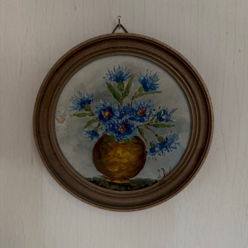 Huile sur panneau nature morte bouquet de fleurs par J. Delage XXe A5714