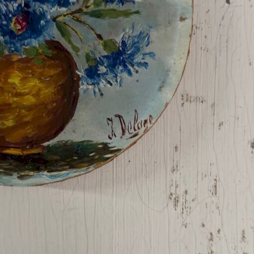 Huile sur panneau nature morte bouquet de fleurs par J. Delage XXe A5714