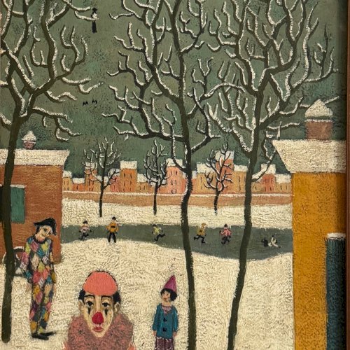 Huile sur panneau par Alain Thomas 1966 La Pause d'Hiver A5774