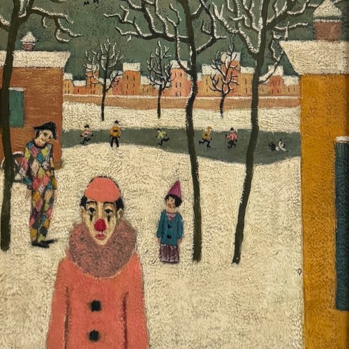 Huile sur panneau par Alain Thomas 1966 La Pause d'Hiver A5774