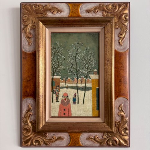 Huile sur panneau par Alain Thomas 1966 La Pause d'Hiver A5774