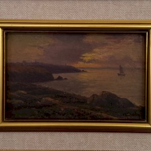 Huile sur panneau par Jacques Marcelin XXe bord de mer le soir A5900