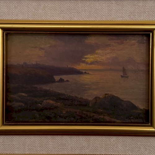 Huile sur panneau par Jacques Marcelin XXe bord de mer le soir A5900