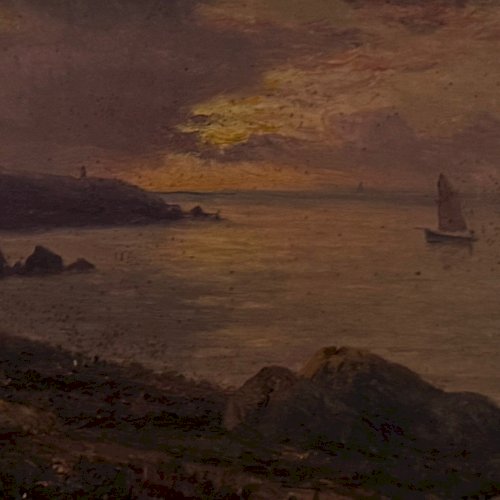 Huile sur panneau par Jacques Marcelin XXe bord de mer le soir A5900