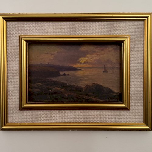 Huile sur panneau par Jacques Marcelin XXe bord de mer le soir A5900