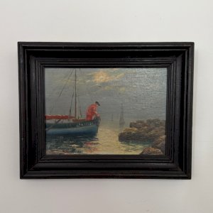Huile sur panneau par M. Hernandez XXe paysage marin Bretagne A5889
