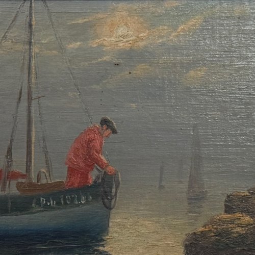 Huile sur panneau par M. Hernandez XXe paysage marin Bretagne A5889