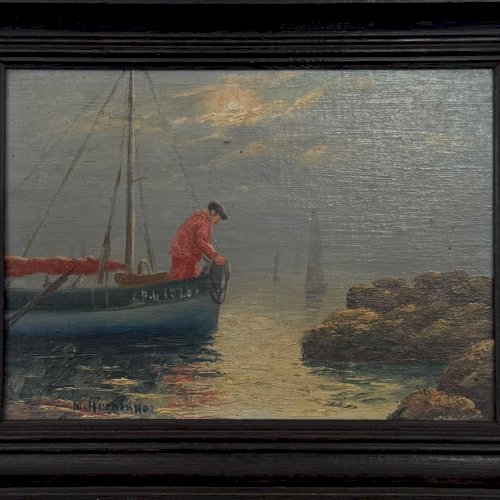 Huile sur panneau par M. Hernandez XXe paysage marin Bretagne A5889