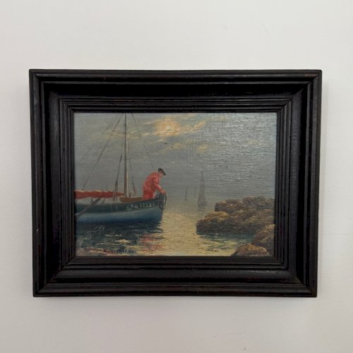 Huile sur panneau par M. Hernandez XXe paysage marin Bretagne A5889