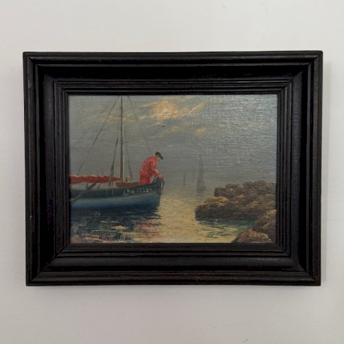 Huile sur panneau par M. Hernandez XXe paysage marin Bretagne A5889