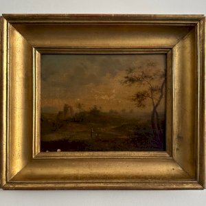 Huile sur panneau paysage école française  XIXe cadre doré A5893
