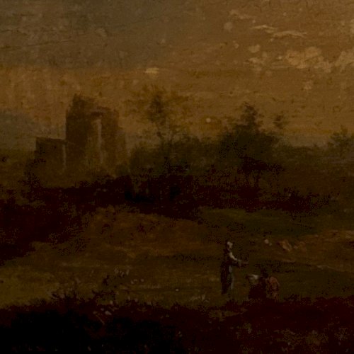Huile sur panneau paysage école française  XIXe cadre doré A5893