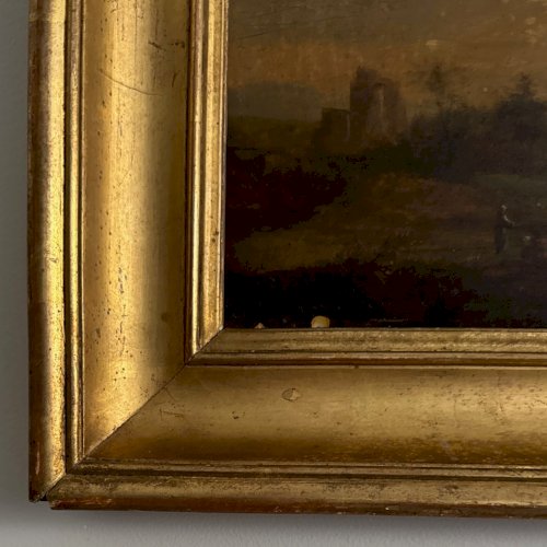 Huile sur panneau paysage école française  XIXe cadre doré A5893